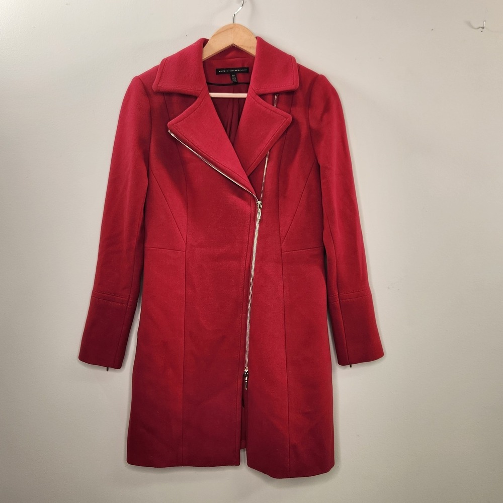 WHBM Asymmetrical Moto Long Zip Front Coat Red Size XS EUC Business Professional